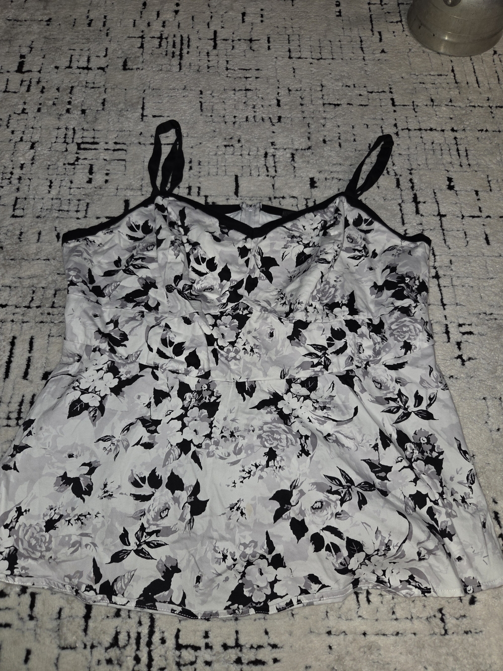 Black & White Floral Spaghetti Strap Women's Top